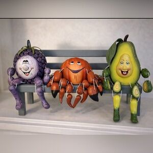Artist Wooden Fruits & Veggies on a Bench